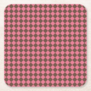 Posavasos Cuadrado De Papel Patrón de diamante de cuadros rosa marrón