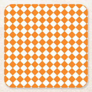 Posavasos Cuadrado De Papel Patrón de diamante del verificador blanco naranja
