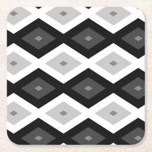 Posavasos Cuadrado De Papel Patrón de diamante negro, blanco y gris