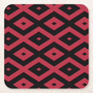 Posavasos Cuadrado De Papel Patrón de diamante rojo y negro