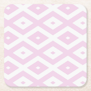 Posavasos Cuadrado De Papel Patrón de diamante rosa pálido y blanco