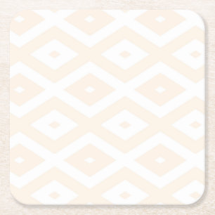 Posavasos Cuadrado De Papel Patrón de diamantes beige y blanco