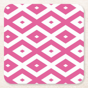 Posavasos Cuadrado De Papel Patrón de diamantes rosa y blanco