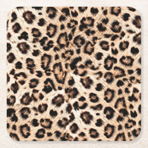 Posavasos Cuadrado De Papel Patrón de diseño de leopardo: Elegancia salvaje.