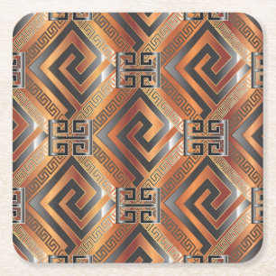 Posavasos Cuadrado De Papel Patrón de diseño oriental dorado clásico