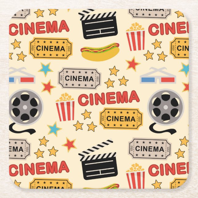 Posavasos Cuadrado De Papel Patrón de diversión del cine (Anverso)