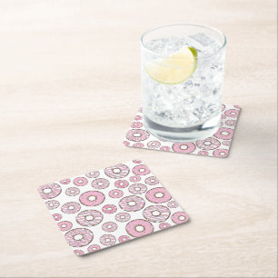 Posavasos Cuadrado De Papel Patrón De Donuts, Donuts Rosados, Espolvorines