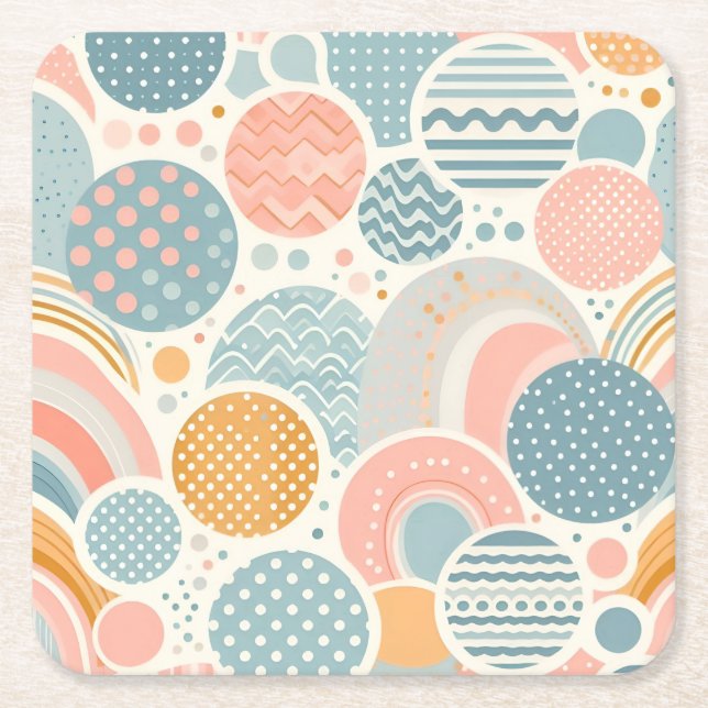 Posavasos Cuadrado De Papel Patrón de Doodle Geométrico Jugativo (Anverso)