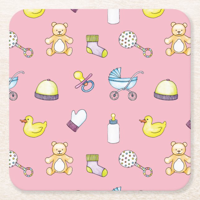 Posavasos Cuadrado De Papel Patrón de ducha de bebé (Anverso)