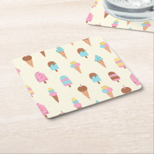 Posavasos Cuadrado De Papel Patrón de dulces de crema de hielo de Pastel Cute