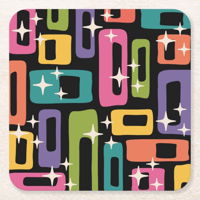 Posavasos Cuadrado De Papel Patrón de edad atómica abstracto del MCM retro (Anverso)