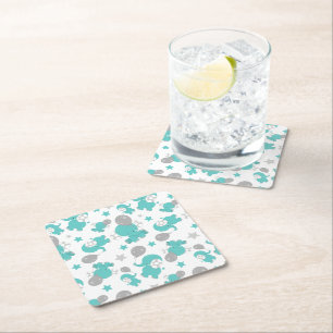 Posavasos Cuadrado De Papel Patrón De Elefantes Azules, Elefantes Cutetos, Est