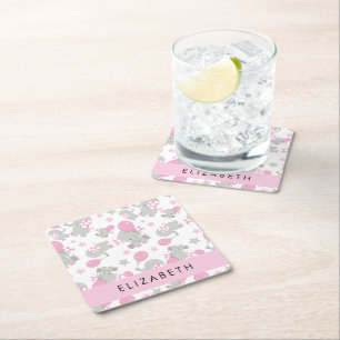 Posavasos Cuadrado De Papel Patrón De Elefantes, Elefantes Cutos, Tu Nombre