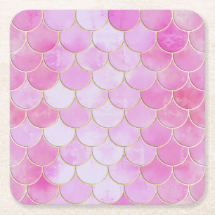 Posavasos Cuadrado De Papel Patrón de escala de sirena para pasteles rosados y