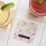 Posavasos Cuadrado De Papel Patrón de escalas de sirena de color de agua pasto<br><div class="desc">Patrón de escalas de sirena de color de agua pastoral con nombre</div>
