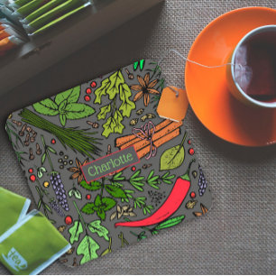 Posavasos Cuadrado De Papel Patrón de especias nombre personalizado gris