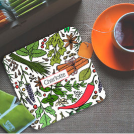 Posavasos Cuadrado De Papel Patrón de especias nombre personalizado negro