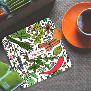 Posavasos Cuadrado De Papel Patrón de especias nombre personalizado negro