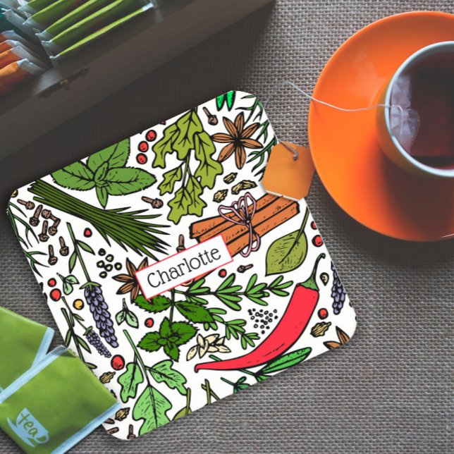 Posavasos Cuadrado De Papel Patrón de especias nombre personalizado negro (Subido por el creador)