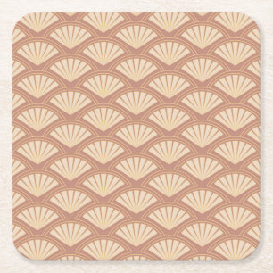 Posavasos Cuadrado De Papel Patrón de estilo Art Deco en color rosa