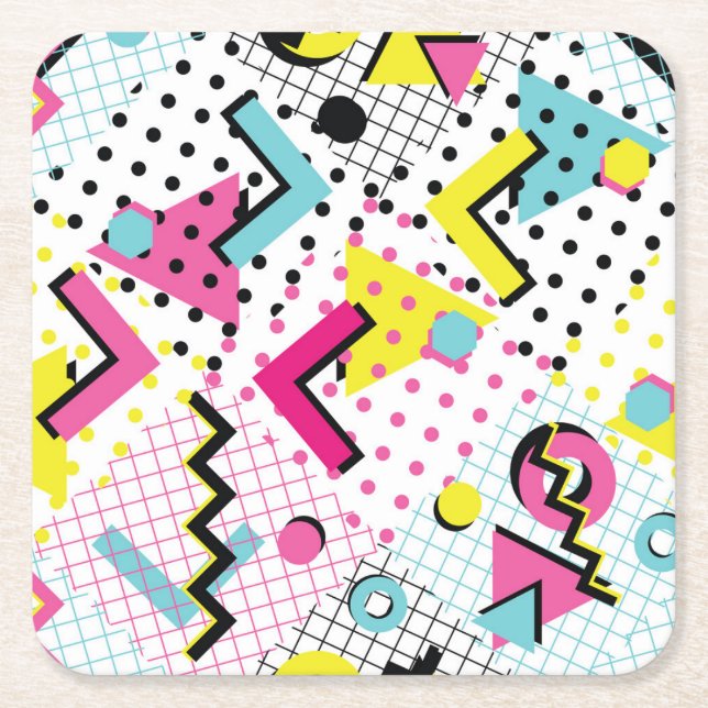 Posavasos Cuadrado De Papel Patrón de estilo Memphis posmoderno (Anverso)