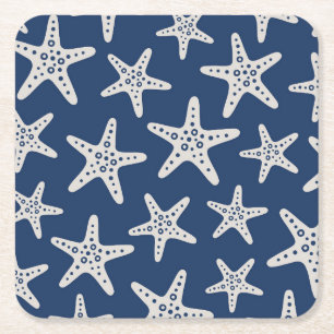 Posavasos Cuadrado De Papel Patrón de Estrella de Mar Azul