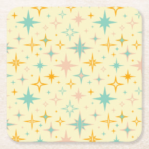 Posavasos Cuadrado De Papel Patrón de estrellas retro coloridas