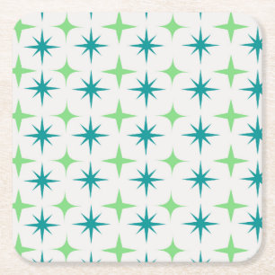 Posavasos Cuadrado De Papel Patrón de explosiones de estrellas retro de mediad