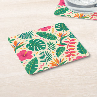 Posavasos Cuadrado De Papel Patrón de Fiesta Tropical