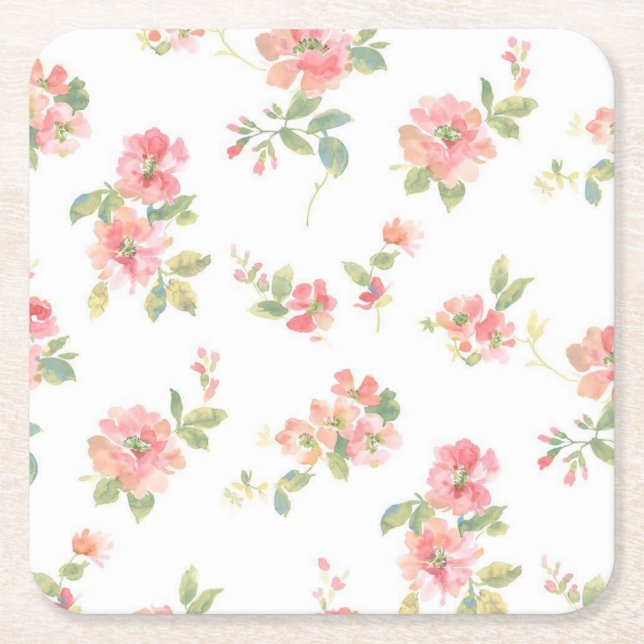 Posavasos Cuadrado De Papel Patrón de flor (Anverso)