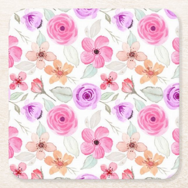 Posavasos Cuadrado De Papel Patrón de flor (Anverso)