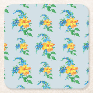 Posavasos Cuadrado De Papel Patrón de flor amarillo simple