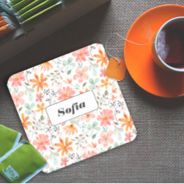 Posavasos Cuadrado De Papel Patrón de flor de acuarela botánica personalizado