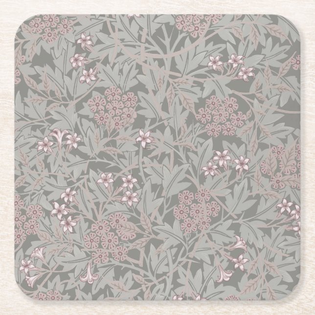 Posavasos Cuadrado De Papel Patrón de flor de jazmín de William Morris (Anverso)