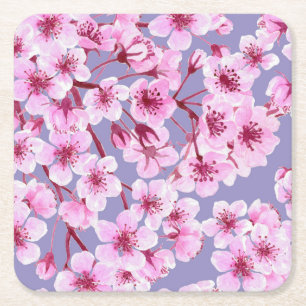 Posavasos Cuadrado De Papel Patrón de floración de cerezo