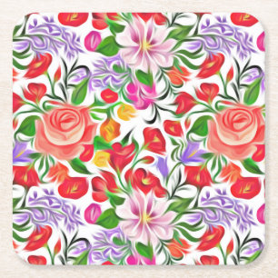 Posavasos Cuadrado De Papel patrón de flores