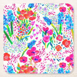 Posavasos Cuadrado De Papel Patrón de flores de color claro