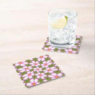 Posavasos Cuadrado De Papel Patrón de flores de cosmos