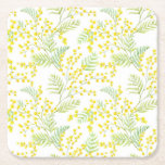 Posavasos Cuadrado De Papel Patrón de flores de mimosa color de agua amarillo<br><div class="desc">Añada un acento femenino brillante a la cocina o a la mesa baja con estas tiras de flores. Presenta una acuarela floral de flores mimosa amarillas con un acento verde. Estas mimosa de las estacas florales serán perfectas como regalo.</div>