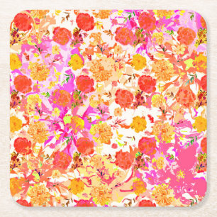 Posavasos Cuadrado De Papel Patrón de flores femenino lindo