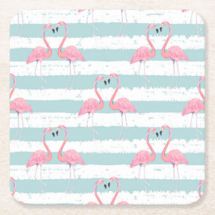 Posavasos Cuadrado De Papel Patrón de fondo rayado Flamingo exótico