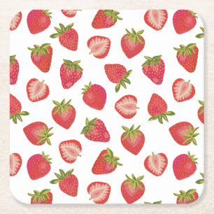 Posavasos Cuadrado De Papel Patrón de Fresa Roja de Verano