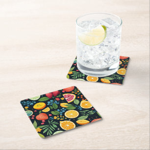 Posavasos Cuadrado De Papel Patrón de fruta fresca y colorida