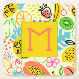 Posavasos Cuadrado De Papel Patrón de fruta moderno