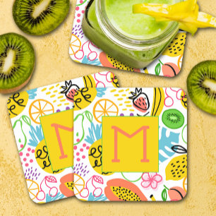 Posavasos Cuadrado De Papel Patrón de fruta moderno