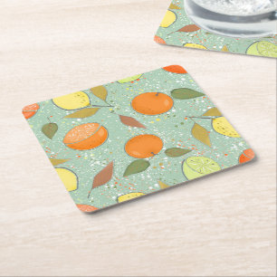 Posavasos Cuadrado De Papel Patrón de frutas con limones, naranjas