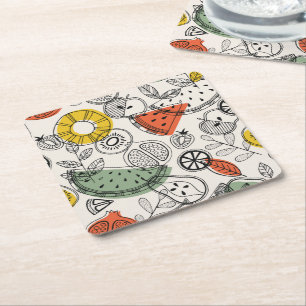 Posavasos Cuadrado De Papel Patrón de frutas de estilo vintage retro