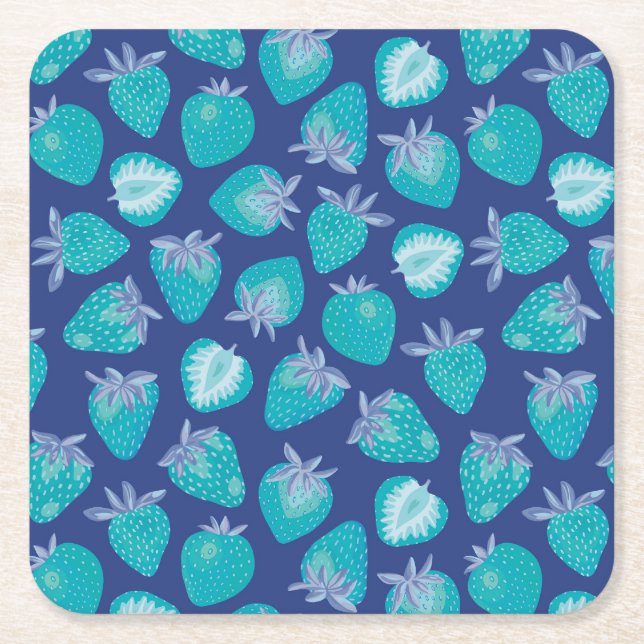 Posavasos Cuadrado De Papel Patrón de frutas de fresa azul (Anverso)