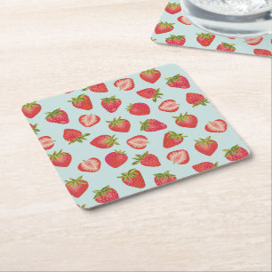 Posavasos Cuadrado De Papel Patrón de frutas de fresa de verano