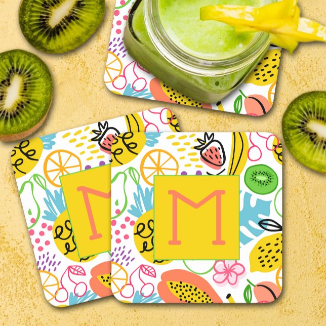Posavasos Cuadrado De Papel Patrón de frutas de verano pintado a mano (Hand Painted Summer Fruit Pattern Square Paper Coasters)